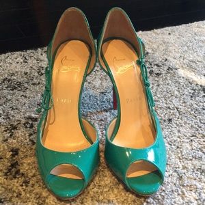 Teal Patent Leather Louboutin Peep-Toe Heels